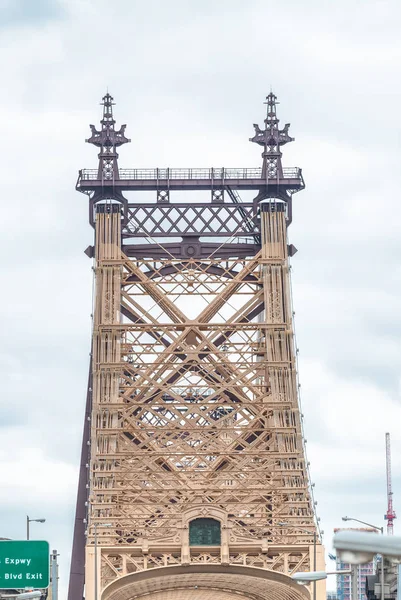 Pont Queensboro Vue Aérienne Avec Trafic Urbain New York — Photo