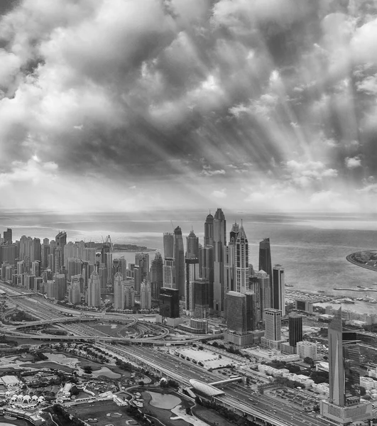 Vue Aérienne Dubaï Avec Rétroéclairage Émirats Arabes Unis — Photo