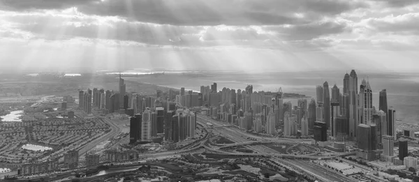 Vista Aérea Dubai Com Retroiluminação Emirados Árabes Unidos — Fotografia de Stock