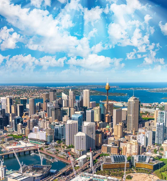 Helikopterperspektiv City Downtown Byggnader Sydney — Stockfoto