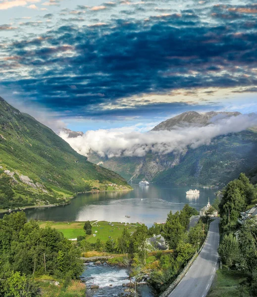 Flygfoto Över Geiranger Fjorden Norge Sommaren — Stockfoto