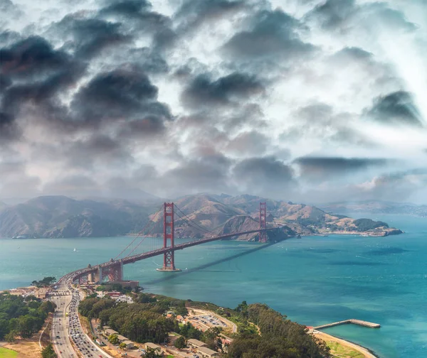 Widok Lotu Ptaka Napowietrznych Mostu Golden Gate San Francisco Miasta — Zdjęcie stockowe