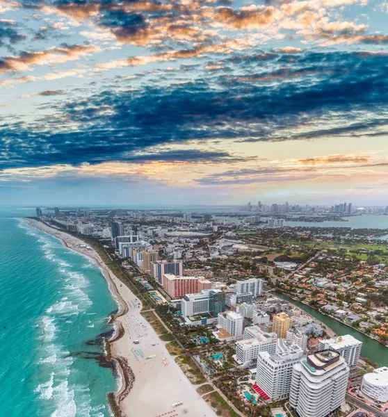 Letecký Pohled Panorama South Beach Miami Při Západu Slunce Florida — Stock fotografie