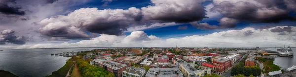 Vedere Aeriană Panoramică Liniei Coastă Charleston Apus Sua — Fotografie, imagine de stoc