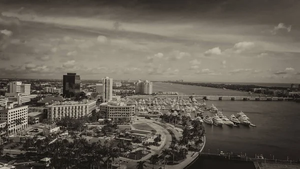 Palm Beach Skyline Florida Vista Aérea Panorâmica Drone Pôr Sol — Fotografia de Stock