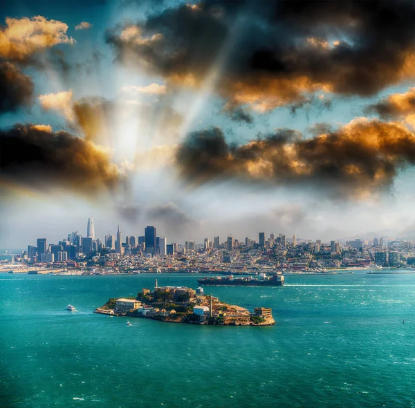 Veduta Aerea Dell Isola Alcatraz Dall Elicottero San Francisco — Foto Stock