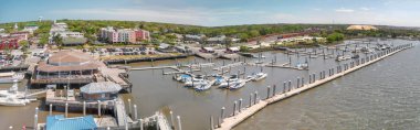 Amelia Islan, Fernandina Beach, Florida. Günbatımı hava panoramik manzaraya.