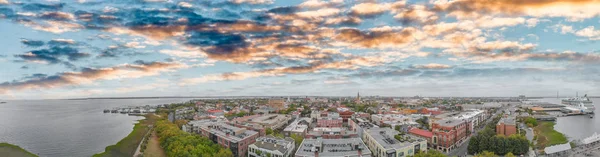 Letecký Panoramatický Pohled Západ Slunce Charleston Jižní Karolína — Stock fotografie