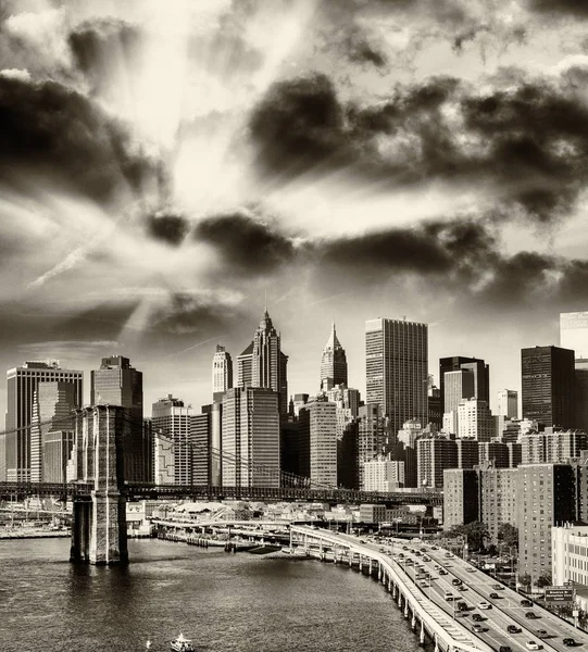 Zwart Wit Weergave Van Lower Manhattan Skyline New York Verenigde — Stockfoto