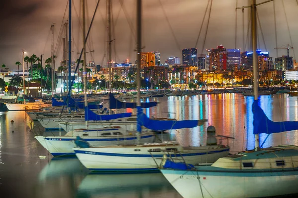 San Diego Vacker Natt Skyline Från Stadens Hamn Båtar Och — Stockfoto