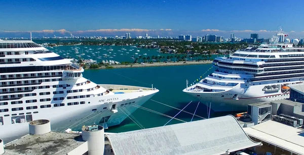 Miami Febbraio 2016 Navi Crociera Nel Porto Miami Città Una — Foto Stock