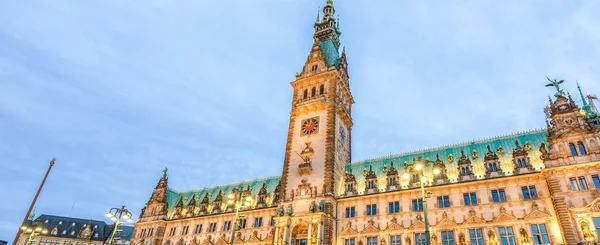 Old City Hall Rathausmarkt Hamburg Natten Tyskland — Stockfoto