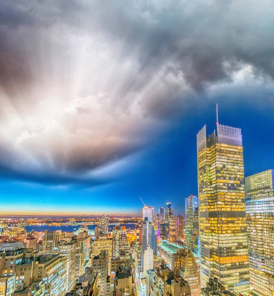 New York City Při Západu Slunce Úžasné Stavby Střechy — Stock fotografie