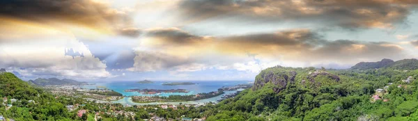Aerial Panoramic View Mahe Mountains Eden Island Dusk Seychelles — Stock Photo, Image