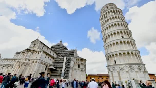 Toren Van Pisa Zonnige Dag Tijd Komen Vervallen Italië — Stockvideo