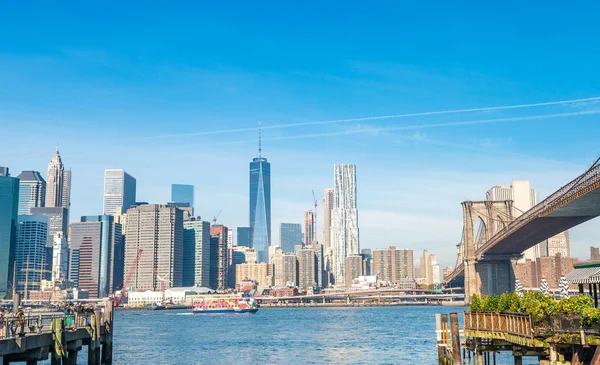 Lower Manhattan Lindos Skyline Brooklyn Bridge Park — Fotografia de Stock