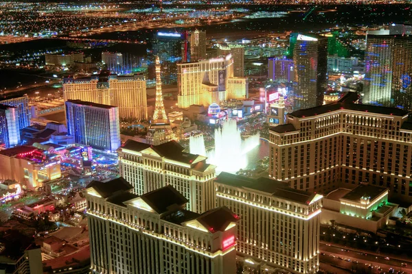 Las Vegas Strip Casinos Por Noche Desde Helicóptero Luces Nocturnas — Foto de Stock