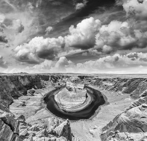 Svartvit Vidvinkel Över Horseshoe Bend Sida Arizona Usa — Stockfoto