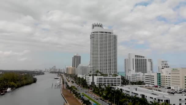 Vista Aérea Miami Beach Skyline Flórida Eua Vídeo — Vídeo de Stock