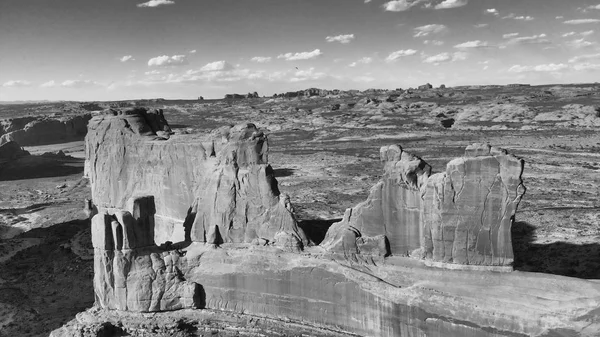 Vista Aérea Blanco Negro Del Parque Nacional Arches Utah —  Fotos de Stock