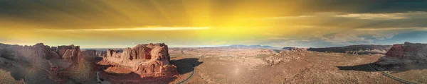 Parque Nacional Arches Utah Vista Aérea Panorámica Atardecer — Foto de Stock
