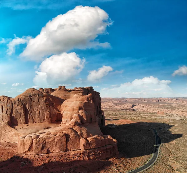 Panoramic Sunset Aerial View Arches National Park Helicopter Utah — Stock Photo, Image
