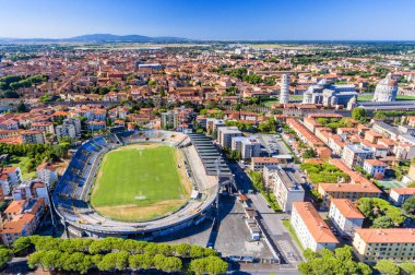 Pisa from the air. Arena Garibaldi and Square of Miracles on a beautiful summer day. clipart