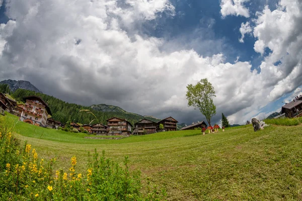 Domy Louky Italské Dolomity — Stock fotografie