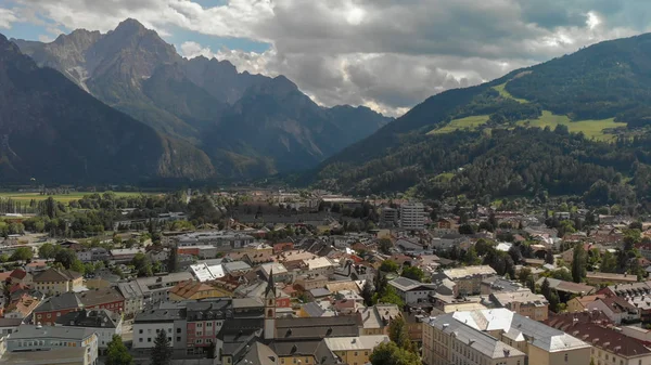 Dolomites Şehir Güzel Gün Batımında Havadan Görünümü — Stok fotoğraf