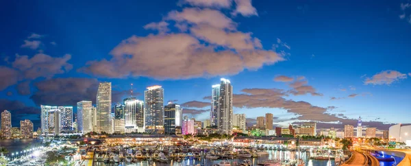 Magnifika Skymningsfärger Miami Skyline Florida Panoramautsikt Över Solnedgången — Stockfoto