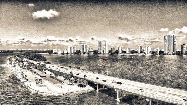 Rickenbacker Causeway Miami Florida Egy Szép Napon Légifelvételek — Stock Fotó