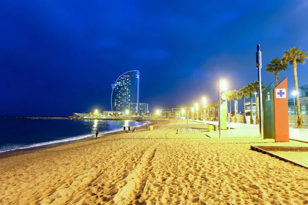 Nachtansicht Des Hafens Und Strandes Von Barceloneta Barcelona — Stockfoto