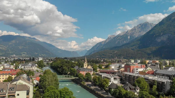 Lienz Avusturya Güzel Alpin Dağ Şehrin Havadan Görünümü — Stok fotoğraf