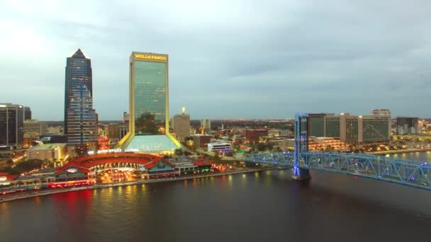 Aerial Skyline Jacksonville City Bridge Video — Stockvideo
