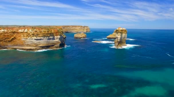 Panoramic Aerial View Great Ocean Road Coastline Port Campbell Victoria — Stock Video