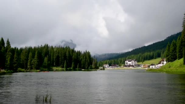 Λίμνη Του Misurina Κορυφές Του Lavaredo Δολομίτες Ιταλία — Αρχείο Βίντεο