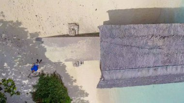 Uçak pilot sahilde, dron perspektifinden havadan görünümü.