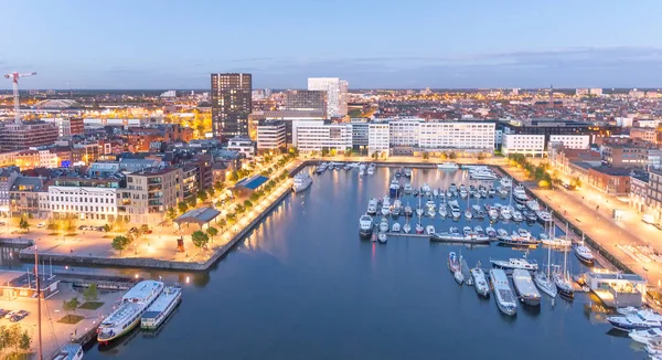 Luchtfoto Stadszicht Uit Dak Nachts Antwerpen België — Stockfoto