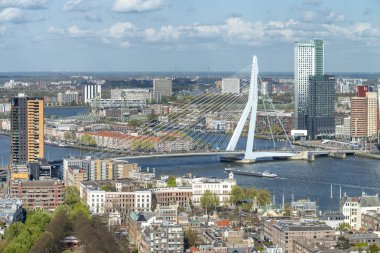 Rotterdam, Hollanda - Mart 2015: Havadan görünümü şehir binaların güneşli bir günde. Rotterdam Hollanda büyük bir şehirdir.