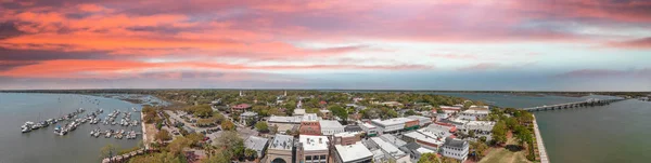 Zonsondergang Luchtfoto Van Beaufort South Carolina Panoramisch Beeld Vanuit Perspectief — Stockfoto