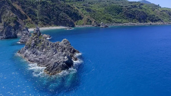 Panorama Luftaufnahme Des Tonnara Strandes Kalabrien Mit Scoglio Ulivo Italien — Stockfoto