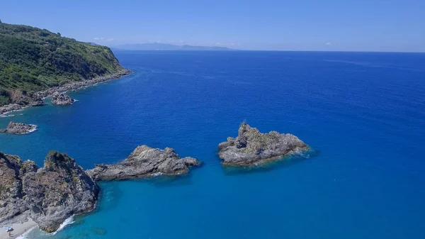 Playa Tonnara Palmi Calabria Vista Aérea Panorámica Del Atardecer Temporada — Foto de Stock