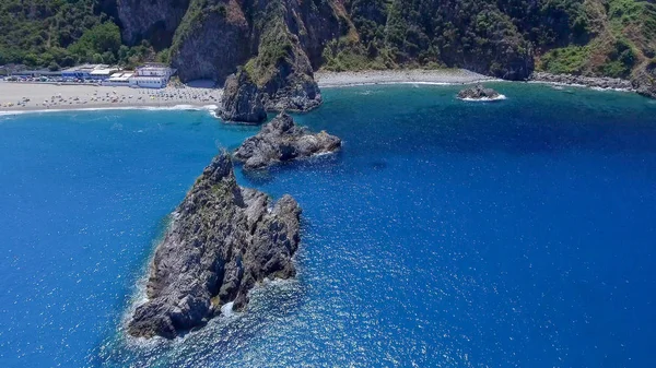 Panoramatický Letecký Pohled Pláž Tonnara Kalábrii Scoglio Ulivo Itálie — Stock fotografie