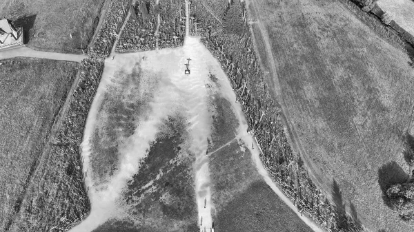 Vista Aérea Aérea Drone Colina Cruces Kryziu Kalnas Sitio Religioso — Foto de Stock