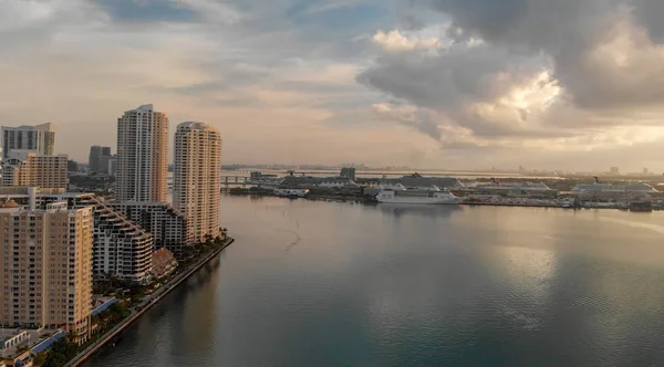 Brickell Key Napkeltekor Légi Felvétel Miami — Stock Fotó