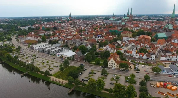 Luchtfoto Van Lubeck Bij Zonsondergang Duitsland — Stockfoto