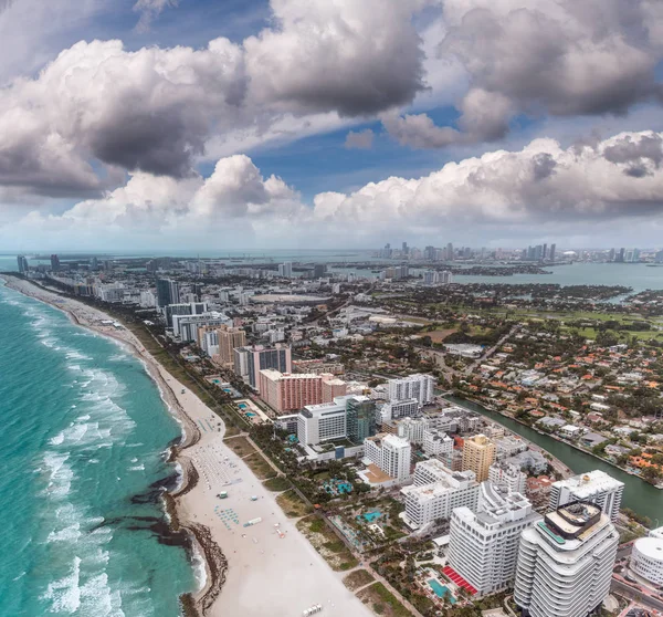 Miami Beach Vue Aérienne Par Une Matinée Nuageuse — Photo