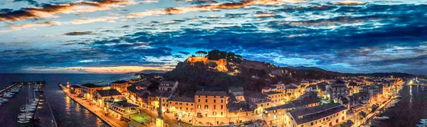 Panoramautsikt Över Antenn Nattvisning Castiglione Della Pescaia Efter Solnedgången — Stockfoto