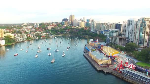 Luchtfoto Van Sydney Harbor Bridge Lavendel Bay New South Wales — Stockvideo