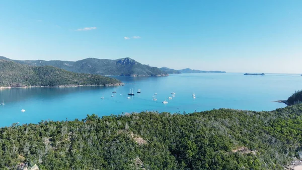 Vista Aérea Whitehaven Beach Desde Hill Inlet Una Mañana Soleada — Foto de Stock